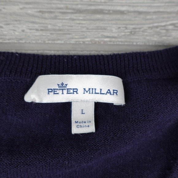 Peter Millar Merino Wool Lyocell Sweater Men's Large Navy V-Neck Pullover - Picture 3 of 8